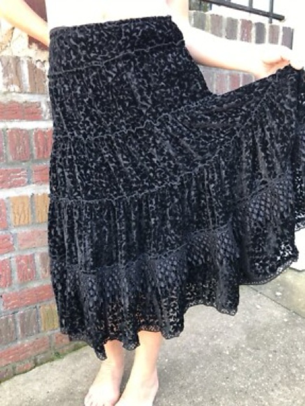 Vintage Express Black Velvet Burnout Floral A-Line Skirt Goth Romantic Size XS
